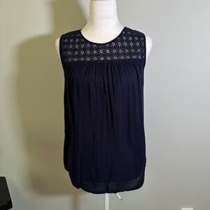 Gap Navy Blue Sleeveless Top with Crochet Lace Detail -‎ Women's Casual Blouse